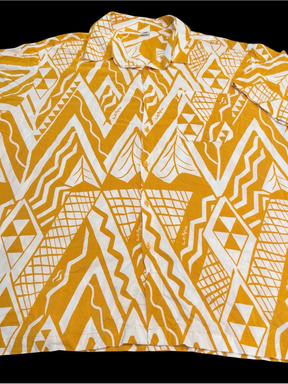 MISSING POLYNESIA Mens Sz XXL Aloha Shirt Le Apia Hawaiian Yellow White Relaxed